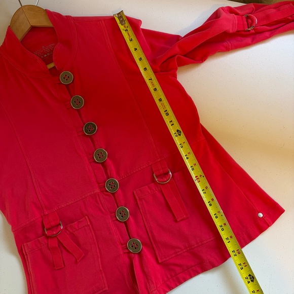 Neon Buddha Coral Red Button Yoga Jacket Stretch size Small Cotton Athleisure - Picture 9 of 10